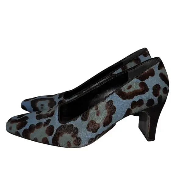 Rare Vintage Fendi Blue Leopard Calf Hair Heels Pumps Size 36 Italy - Picture 8 of 14